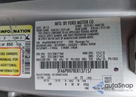 2014 Ford Fusion Se из США, поврежденный, VIN 3FA6P0H78ER137157